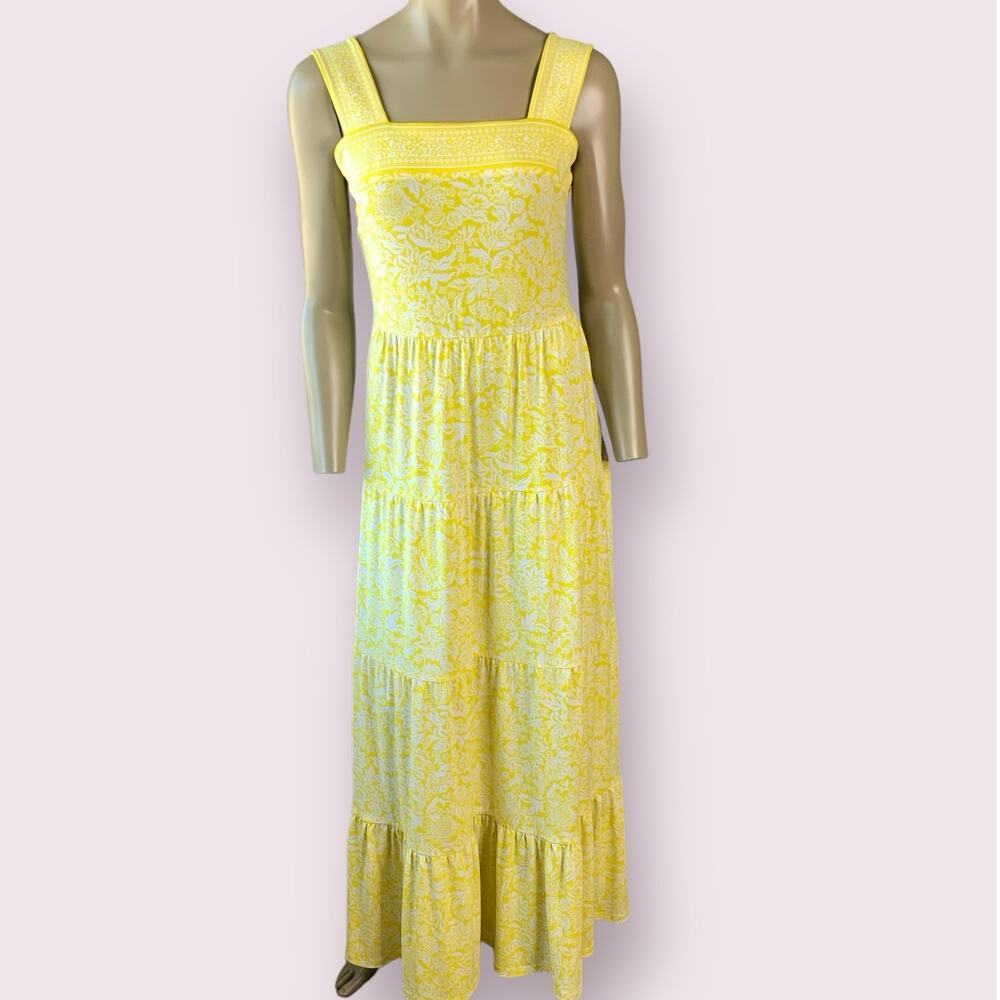 Michael Kors Maxi Dress Women Size S Yellow White Floral Strappy Tiered Stretchy